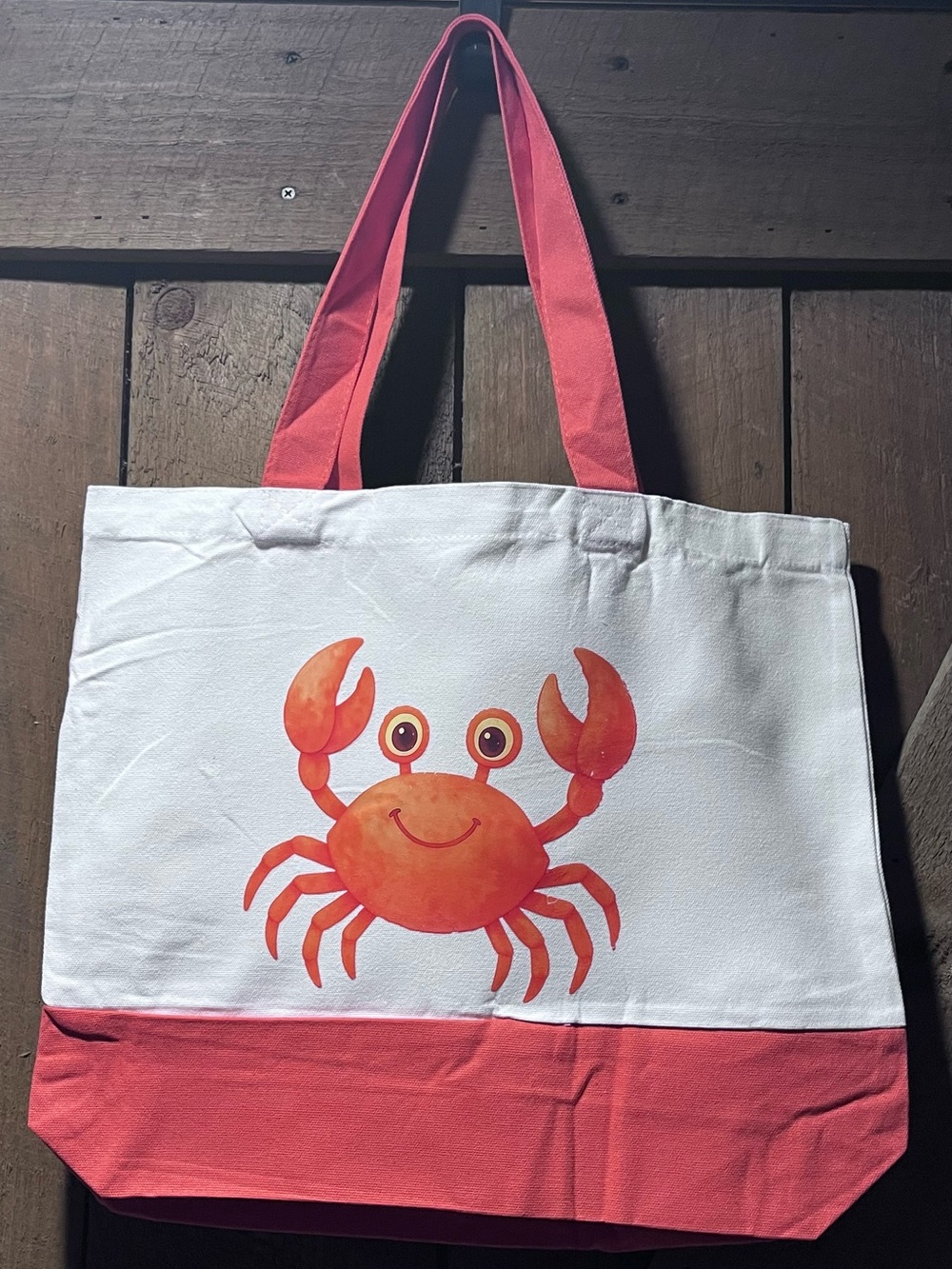 White & Coral Crab Canvas Tote Bag